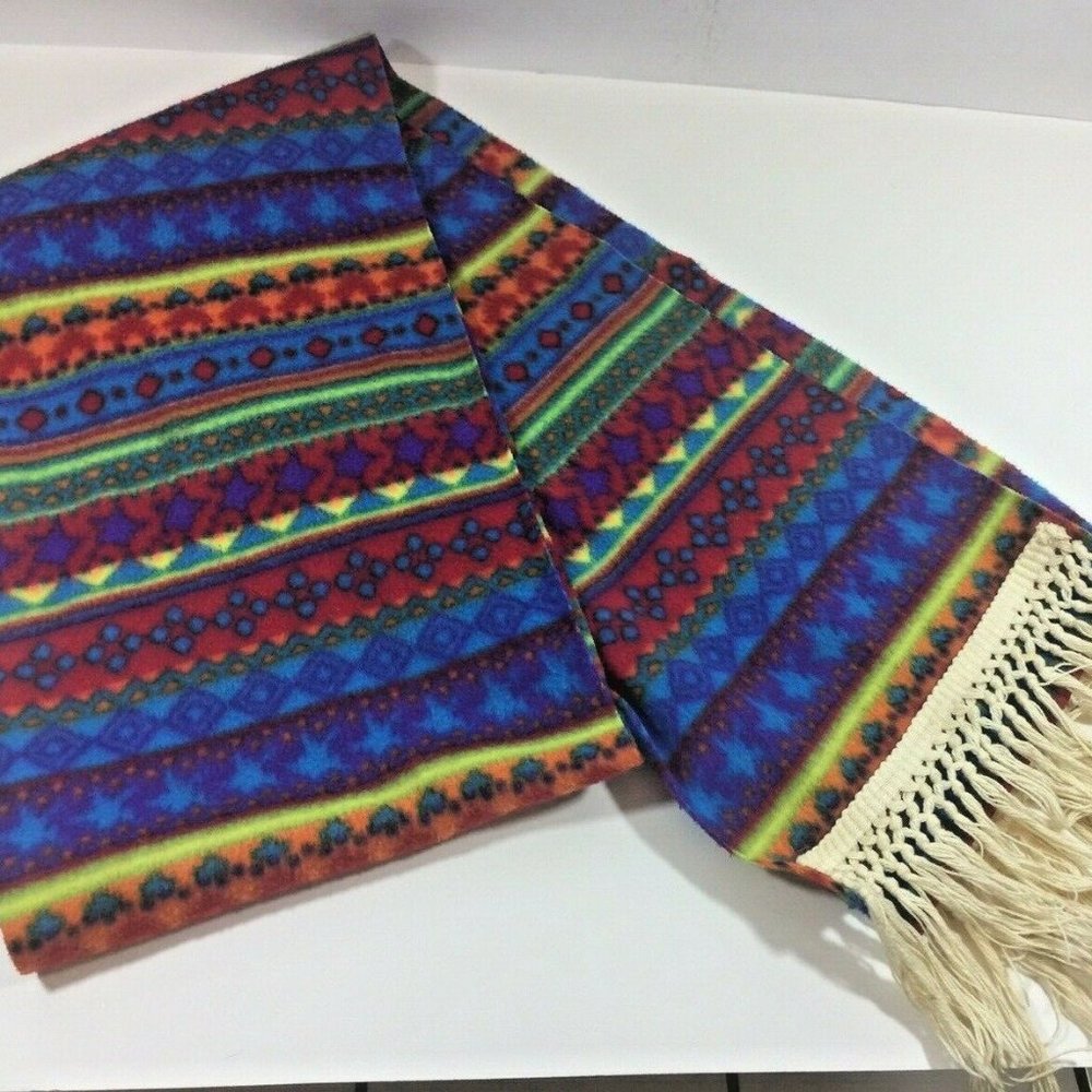 Vintage Fleece Multi Color Fringe Scarf Extra Long
